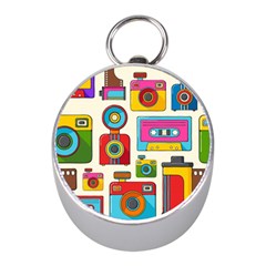 Retro-cameras-audio-cassettes-hand-drawn-pop-art-style-seamless-pattern Mini Silver Compasses by Salman4z