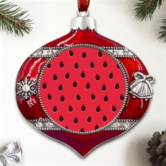 Seamless-watermelon-surface-texture Metal Snowflake And Bell Red Ornament by Salman4z