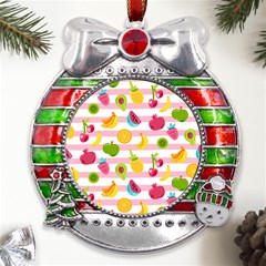 Tropical-fruits-berries-seamless-pattern Metal X mas Ribbon With Red Crystal Round Ornament by Salman4z