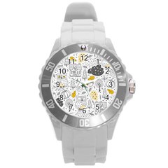 Doodle-seamless-pattern-with-autumn-elements Round Plastic Sport Watch (l) by Salman4z