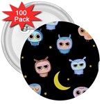 Cute-owl-doodles-with-moon-star-seamless-pattern 3  Buttons (100 pack)  Front
