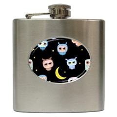 Cute-owl-doodles-with-moon-star-seamless-pattern Hip Flask (6 Oz) by Salman4z