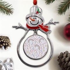 Seamless-pattern-with-cute-rabbit-character Metal Snowman Ornament by Salman4z