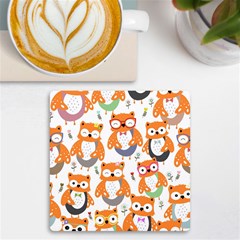 Cute-colorful-owl-cartoon-seamless-pattern Uv Print Square Tile Coaster  by Salman4z