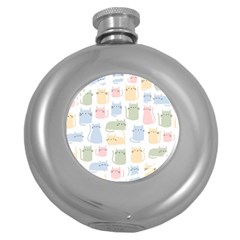 Cute-cat-colorful-cartoon-doodle-seamless-pattern Round Hip Flask (5 Oz) by Salman4z