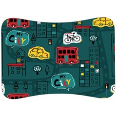 Seamless-pattern-hand-drawn-with-vehicles-buildings-road Velour Seat Head Rest Cushion by Salman4z