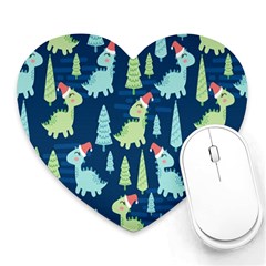 Cute Dinosaurs Animal Seamless Pattern Doodle Dino Winter Theme Heart Mousepad by pakminggu