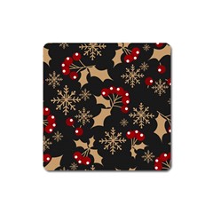 Christmas Pattern With Snowflakes Berries Square Magnet by pakminggu