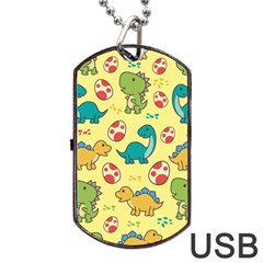 Seamless Pattern With Cute Dinosaurs Character Dog Tag Usb Flash (one Side) by pakminggu