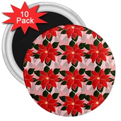 Poinsettia Pattern Seamless Pattern Christmas Xmas 3  Magnets (10 Pack)  by pakminggu