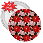 Poinsettia Pattern Seamless Pattern Christmas Xmas 3  Buttons (100 pack)  Front