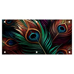 Peacock Feathers Nature Feather Pattern Banner And Sign 6  X 3  by pakminggu