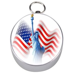 Statue Of Liberty And Usa Flag Art Silver Compasses by danenraven