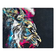 Angry Male Lion Roar Two Sides Premium Plush Fleece Blanket (large) by Mog4mog4
