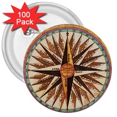Vintage Sign Nautical Ship Compas 3  Buttons (100 Pack)  by Mog4mog4