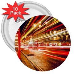 Telephone Booth Red London England 3  Buttons (10 Pack)  by Mog4mog4