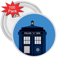 Doctor Who Tardis 3  Buttons (100 Pack)  by Mog4mog4