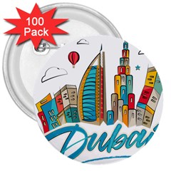 Burj Khalifa Skyline Clip Art Drawing Comic World 3  Buttons (100 Pack)  by Mog4mog4