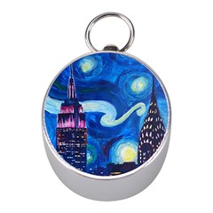 Starry Night In New York Van Gogh Manhattan Chrysler Building And Empire State Building Mini Silver Compasses by Mog4mog4