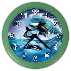Orca Wave Water Underwater Color Wall Clock by Mog4mog4