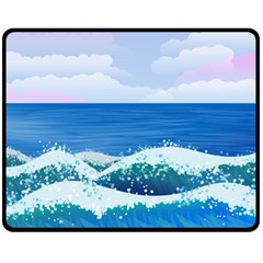 Illustration Landscape Sea Ocean Waves Beach Blue Two Sides Fleece Blanket (medium) by Mog4mog4