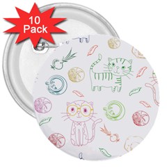 Cats And Food Doodle Seamless Pattern 3  Buttons (10 Pack)  by Bakwanart