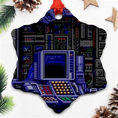 Blue Computer Monitor With Chair Game Digital Wallpaper, Digital Art Ornament (snowflake) by Bakwanart