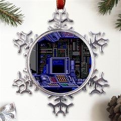 Blue Computer Monitor With Chair Game Digital Wallpaper, Digital Art Metal Large Snowflake Ornament by Bakwanart