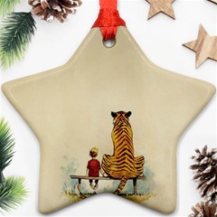 Tiger Sitting Beside Boy Painting Parody Cartoon Star Ornament (two Sides) by Bakwanart