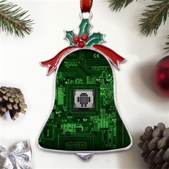 Technology Computer Chip Electronics Industry Circuit Board Metal Holly Leaf Bell Ornament by Bakwanart