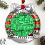 Green Circuit Board Computer Metal X Mas Ribbon With Red Crystal Round Ornament Front