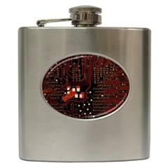 Red Computer Circuit Board Hip Flask (6 Oz) by Bakwanart