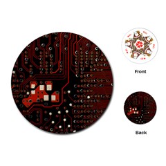 Red Computer Circuit Board Playing Cards Single Design (round) by Bakwanart