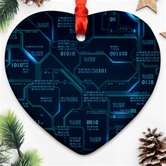 Technology Computer Circuit Boards Electricity Cpu Binary Heart Ornament (two Sides) by Bakwanart