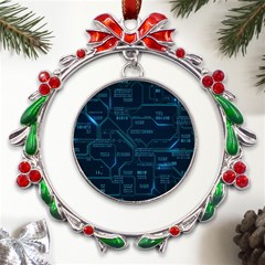 Technology Computer Circuit Boards Electricity Cpu Binary Metal X mas Wreath Ribbon Ornament by Bakwanart
