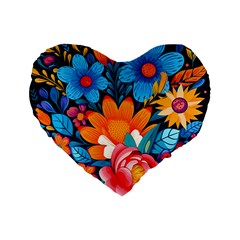 Flowers Bloom Spring Colorful Artwork Decoration Standard 16  Premium Heart Shape Cushions by 99art
