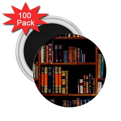 Assorted Title Of Books Piled In The Shelves Assorted Book Lot Inside The Wooden Shelf 2 25  Magnets (100 Pack)  by 99art