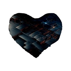 Architectural Design Abstract 3d Neon Glow Industry Standard 16  Premium Heart Shape Cushions by 99art