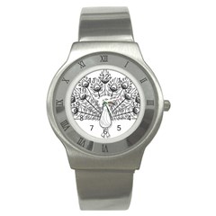 Peacock-plumage-display-bird Stainless Steel Watch by 99art