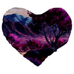 Landscape Landscape Painting Purple Purple Trees Large 19  Premium Heart Shape Cushions by Cowasu