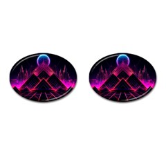 Synthwave City Retrowave Wave Cufflinks (oval) by Bangk1t