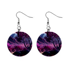 Landscape Painting Purple Tree Mini Button Earrings by Ndabl3x