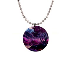 Landscape Painting Purple Tree 1  Button Necklace by Ndabl3x