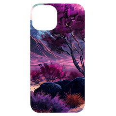 Landscape Painting Purple Tree Iphone 14 Black Uv Print Case by Ndabl3x