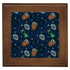 Monster-alien-pattern-seamless-background Framed Tile by Wav3s