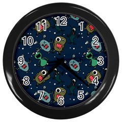 Monster-alien-pattern-seamless-background Wall Clock (black) by Wav3s