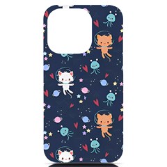Cute Astronaut Cat With Star Galaxy Elements Seamless Pattern Iphone 14 Pro Black Uv Print Case by Wegoenart