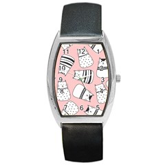 Cute Cats Cartoon Seamless-pattern Barrel Style Metal Watch by Vaneshart