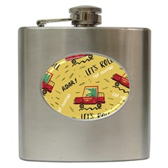 Childish-seamless-pattern-with-dino-driver Hip Flask (6 Oz) by Vaneshart