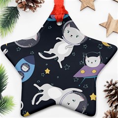 Space Cat Illustration Pattern Astronaut Ornament (star) by Wav3s